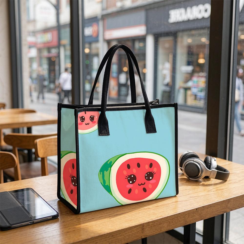 Cute Watermelon Print Tote Bag Lightweight Large Capacity Shopping Handbag for Daily Use