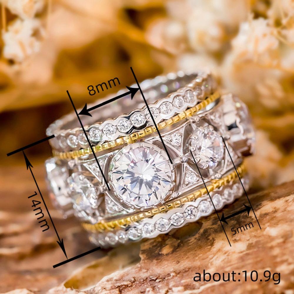 Luxury Court Style Full Inlay 5A Zircon Two-color Stainless Steel Rings for Women Charm Temperament Finger Jewelry Accessories