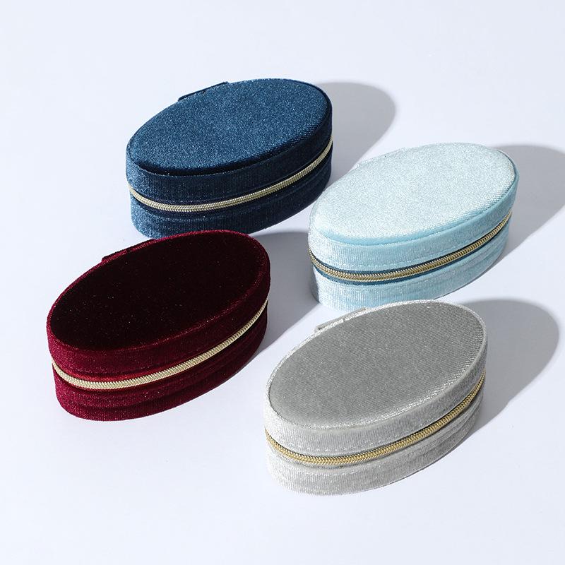 Vintage Samt Oval Schmuckaufbewahrungsbox mit Reißverschluss - Mini Tragbare High-End Verpackung