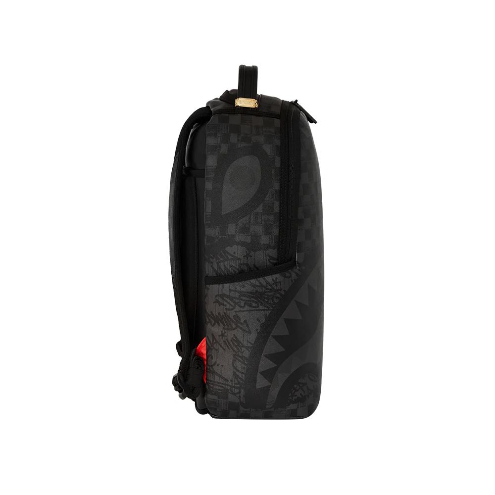 Sprayground Shark Large Logo Checkerboard Graffiti Letter Black Gray Trendy Casual Large Capacity Student PVC Backpack Unisex Backpack W1135751