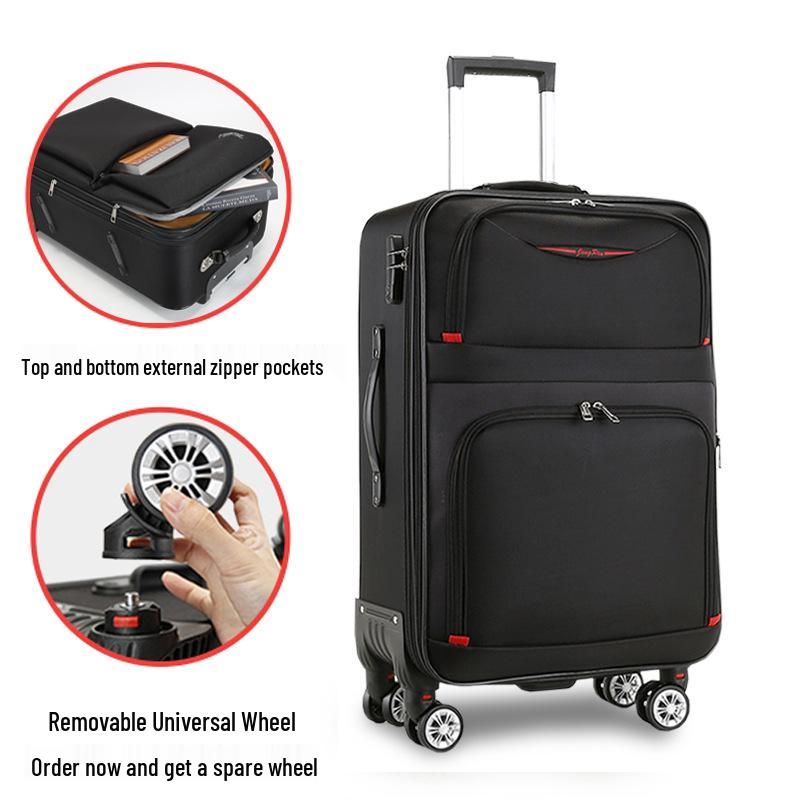 Trendiger großer Trolley-Koffer aus Oxford-Gewebe mit Zahlenschloss - Unisex Canvas und Leder, Koreanischer Stil