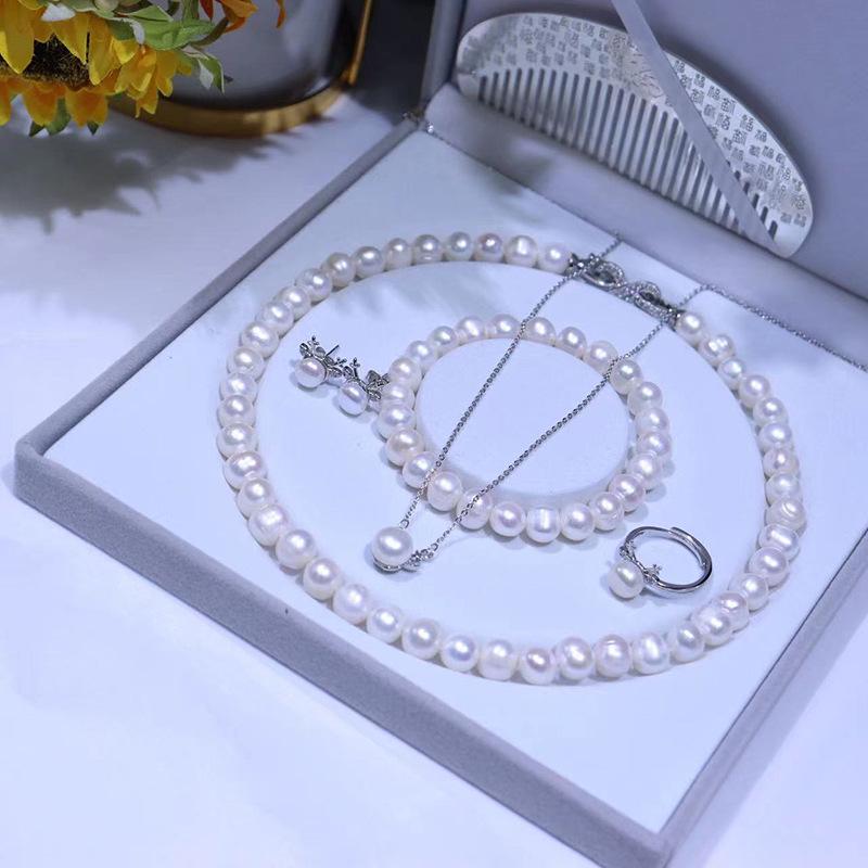 Elegant Freshwater Pearl Necklace Set - 9-10mm, Perfect Mother s Day Gift