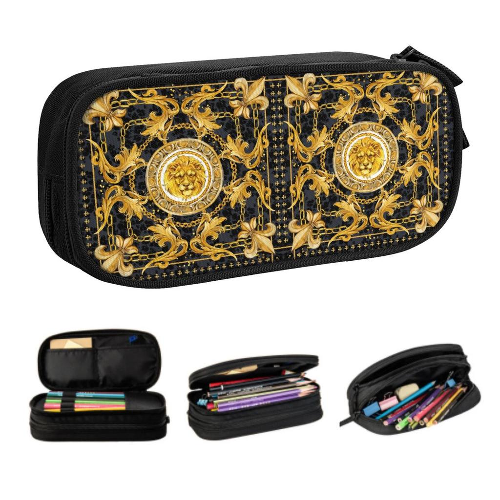 Custom Luxury European Baroque Art Pencil Case for Girls Boys Big Capacity Pen Bag Box School Supplies