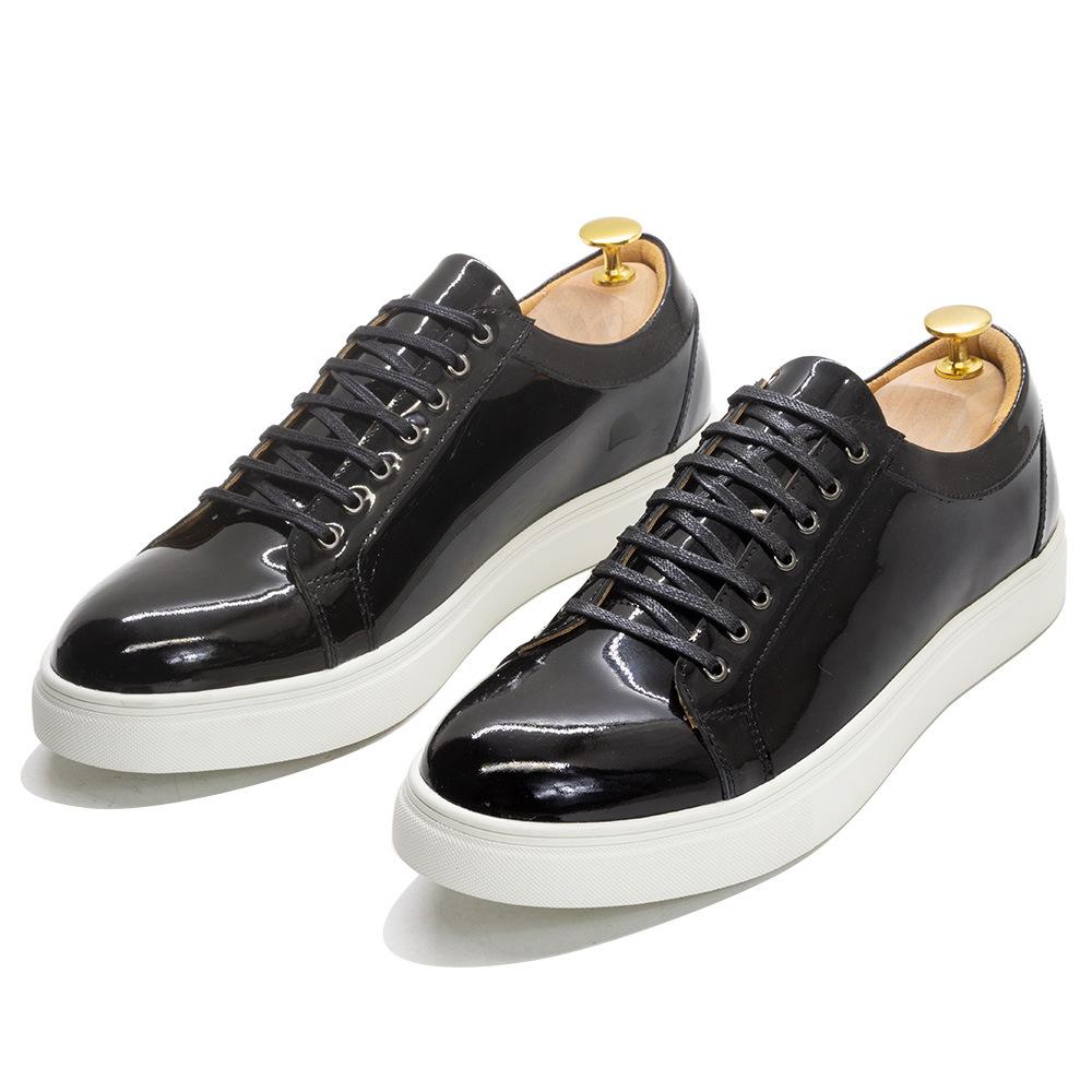 Dropshipping High-End Handmade Korean Version Of Casual Board Shoes Cowhide Patent Leather Men'S Casual Leather Shoes Lace-Up Flat Bottom