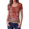 Women Slim Fit Square Neck Short Sleeve Top Vintage Floral Print Stretchy Ribbed Fabric Casual Summer Shirt