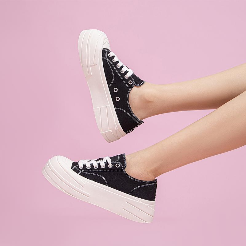 Kappa Thick Sole Height Increasing Retro Non-Slip Wear-Resistant Low-Top Skate Shoes Women sneaker Black K0E25CC30J-990