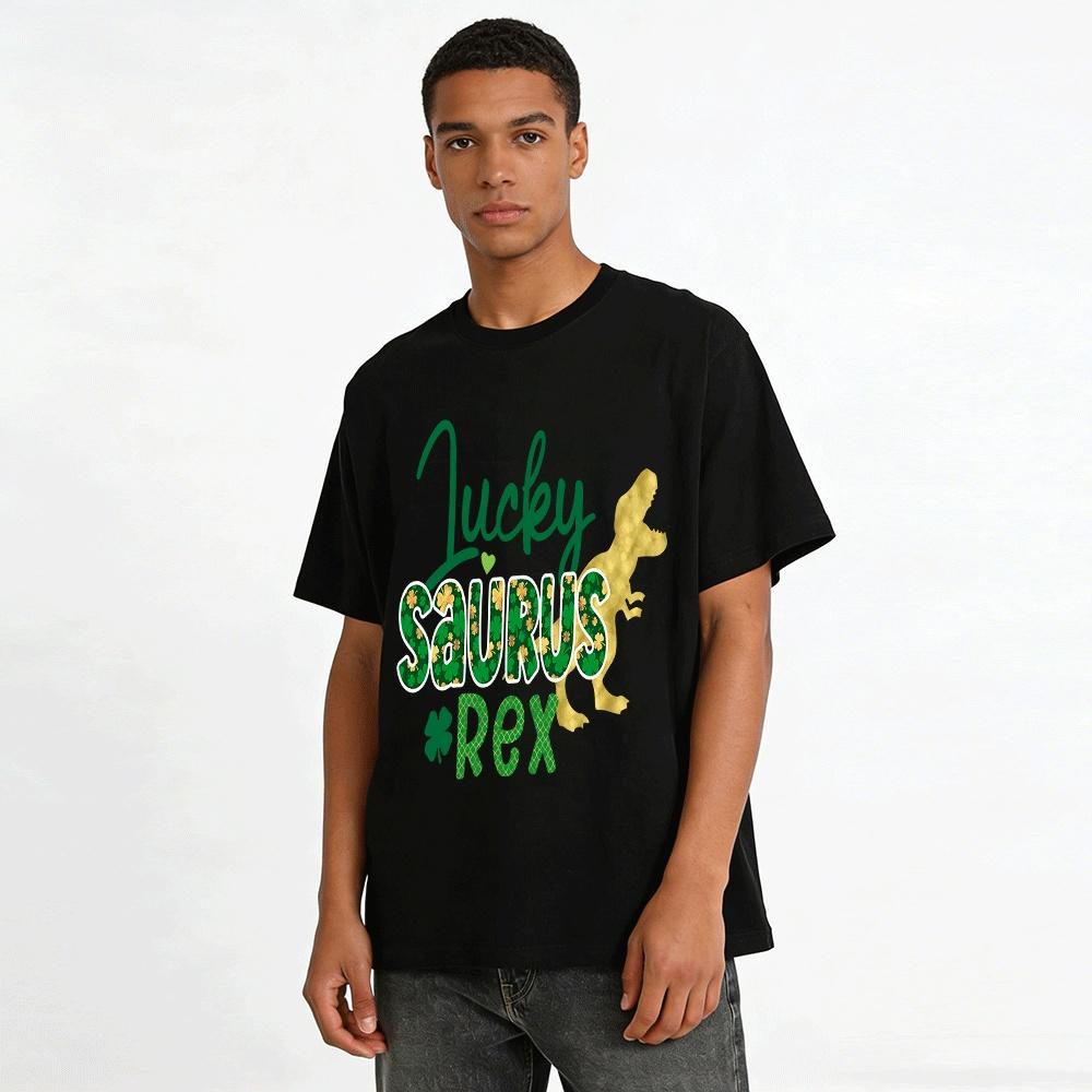 St. Patrick's Day Lucky Saurus Rex Print Casual Top For All Pure Cotton T-shirt