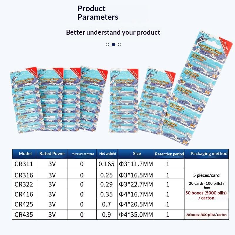 5 PCS Universal Fishing Tackle Lithium Batteries for Floats CR311 CR316 CR322 CR425 CR435 CR416 Night Fishing Use