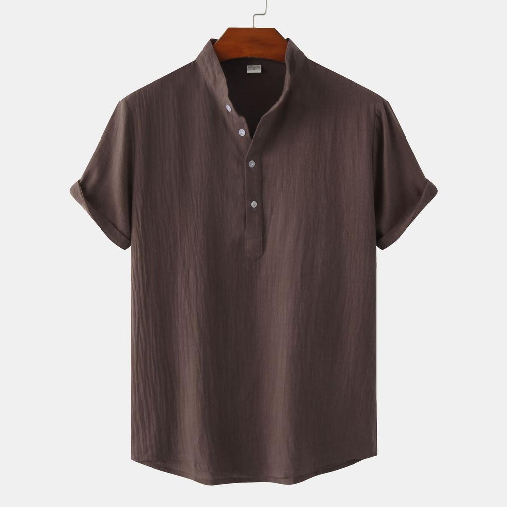 Summer Men's Stand-Up Collar Casual Short Sleeve Shirt Beach T-Shirt Men's Clothing
