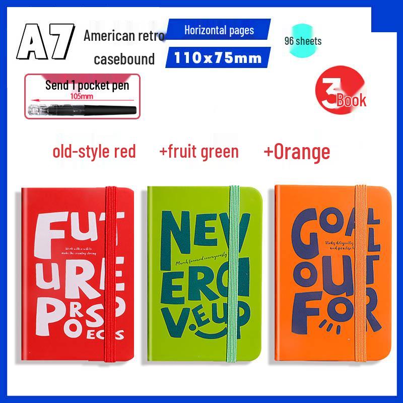 A7 Mini Retro Amerikanischer Stil Taschenformat Notizbuch - Tragbares Kleines Notizbuch für Planung oder Geschenke.