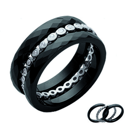 Silver Ring 'Sissi' Black White (ceramic) - 8 Mm