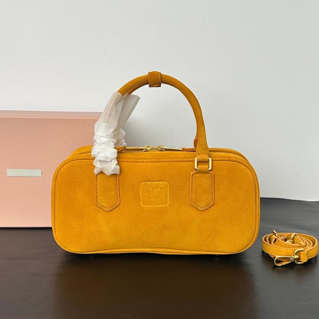 Miu Series Classic Preservation Ball Handbag Women's Cowhide High-grade Sense Leather Top Handle Bag Frosted Cowhide Single Compartment Crossbody Bag