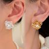 18k Real Gold Electroplated Zircon Flower Pearl Earrings, Earrings, Fashion Temperament, Versatile Design Sense, Niche Earrings Women