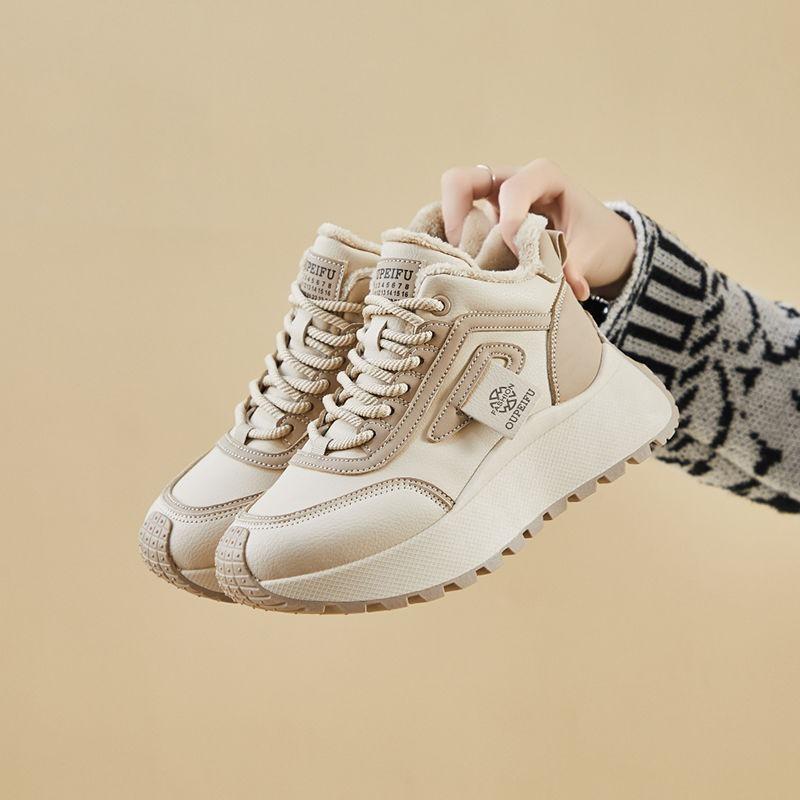 Women's Autumn and Winter Plus Velvet All-match Thick-soled High-top Cotton Shoes All-match Casual Sports Shoes