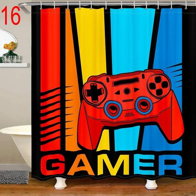 Funny Gamer Shower Curtain Classic Video Gaming Device Modern Cloth Polyester Fabric Waterproof Bathroom Decor with 12 Hooks