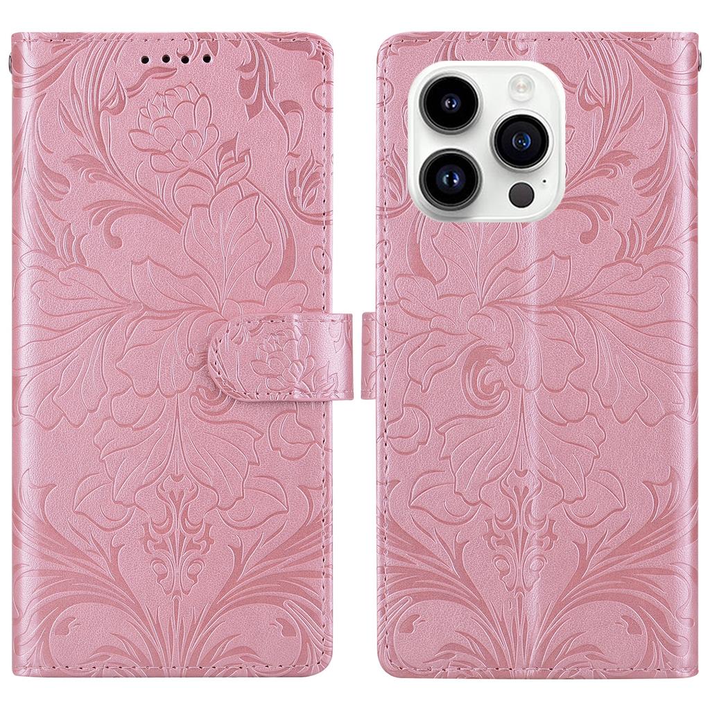 Für iPhone 16 Pro Lederhülle Geprägtes Blumenmuster Brieftasche Ständer Flip Handyhülle