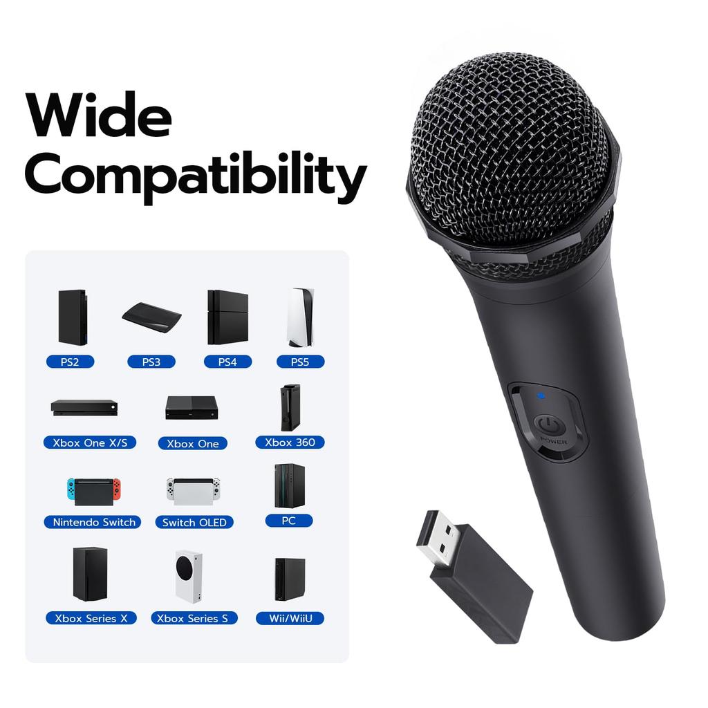 Mcbazel Karaoke Microphone Singing Gaming Karaoke Microphone Cordless Compatible with U Black PS5/XboxSeriesXS/Switch/PC/Wii/Wii -