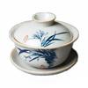 Handbemalte Orchidee Gaiwan für Tee Keramik Terrine mit Deckel Teegeschirr Reise Kung Fu Tee Set Chinesische Tasse Schalen Chawan