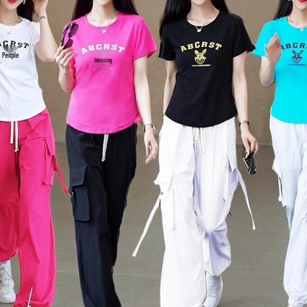 2025 Women's Summer Square Dance Set: Stylish Aerobic Top & Loose Cotton Pants