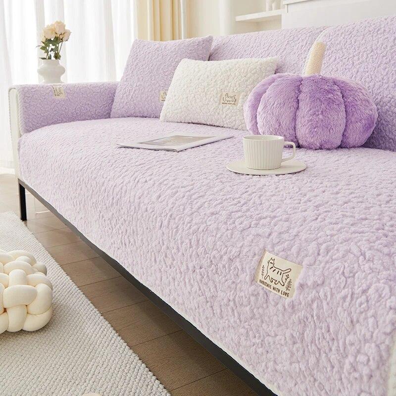 Nordic Solid Color Winter Lamb Wool Sofa Towel Thicken Plush Soft and Smooth Sofa Covers for Living Room Anti-slip Couch Cover