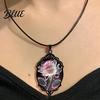 Rose Necklace Black Gothic Vintage Floral Glass Pendant Stylish Dark