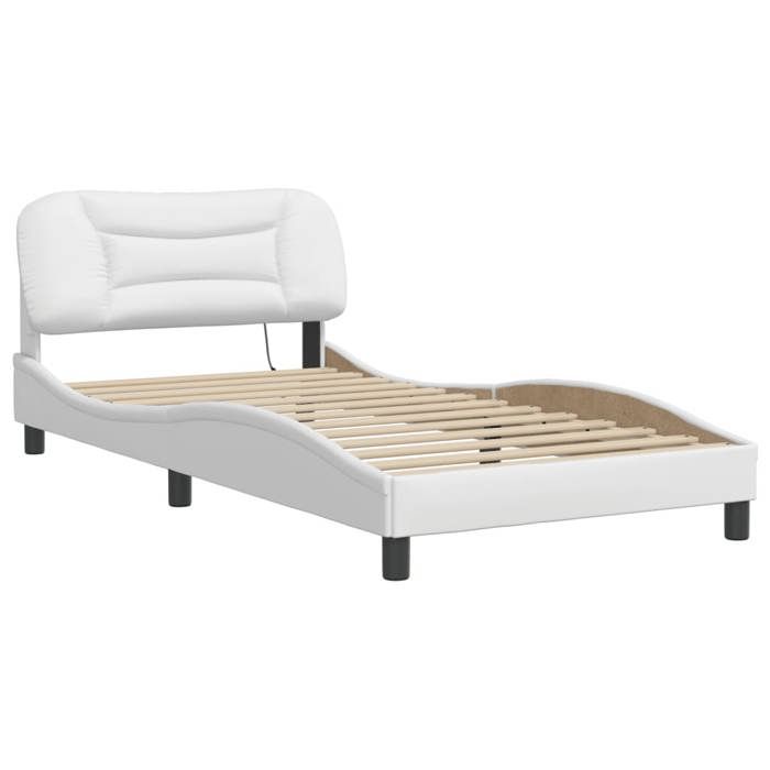 VidaXL Bed Frames with LED Lights, Upholstered Bed, Single Bed, Adult Bedroom Interior Bed, Modern, White 3213914