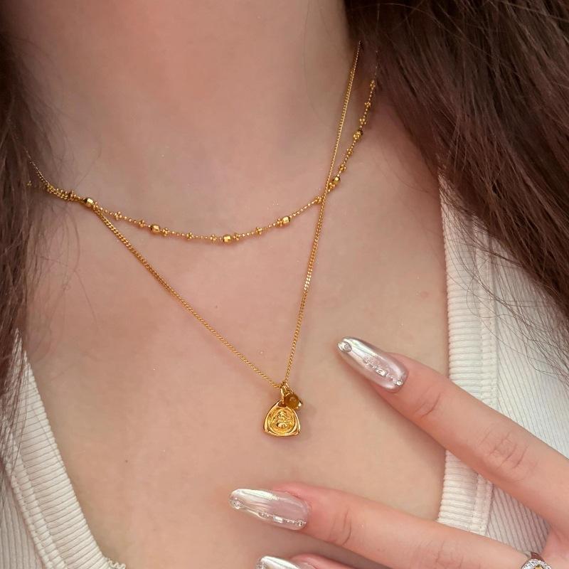 Retro High-End Luster Small Triangle Maitreya Buddha Necklace Fashion Light Luxury New In Stacked Collar Chain Party Jewelry