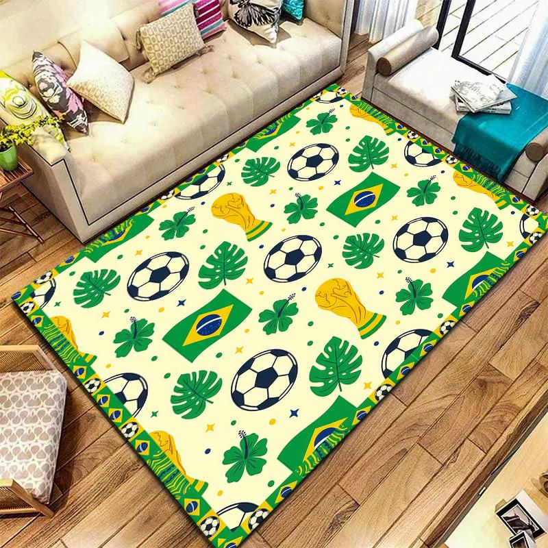 Tapete Quadrado com Padrão de Futebol da Copa do Mundo, Tapete de Área, Tapete para Sala de Estar, Quarto, Sofá, Sala de Brincar, Decoração, Tapete Antiderrapante, Presentes de Feriado e Aniversário