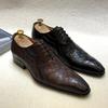 Fashion Men's Italian Designer Handmade Genuine Leather Dress Shoes Black Brown Oxfords Business Office Lace-Up Derby Shoes