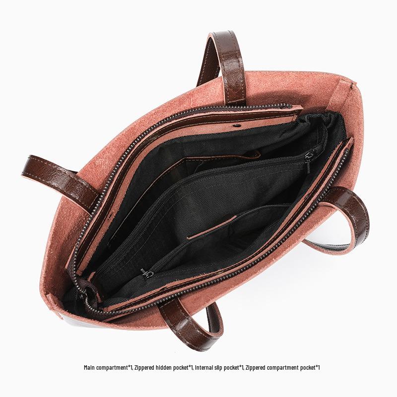 Women's Genuine Leather Tote Bag - Large Capacity Underarm Handbag, Elegant 2026 New Style, Oil Wax Cowhide, Perfect for Commuting.