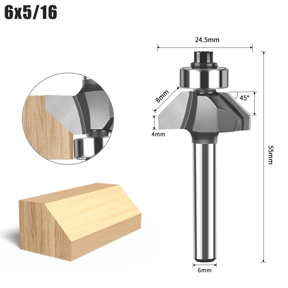 

Нож со скосом 45 градусов Дюйм 6 рукоятка набор из 4 штук Пазовый подшипник Гравировальный станок Инструментальная головка Кромкооблицовочный станок Деревообрабатывающая фреза 45 degree bevel knife 6 * 5/16