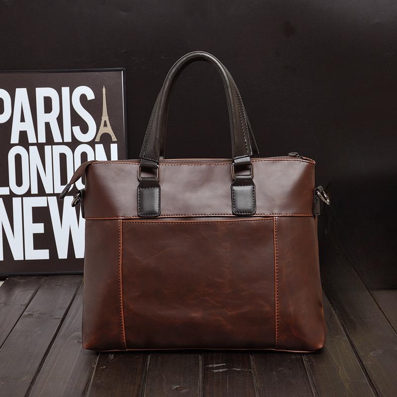 Men's Bags Handbags Horizontal Crazy Horse Leather Briefcases Men's Business Trips British and Korean Shoulder Bags Crossbody Bags