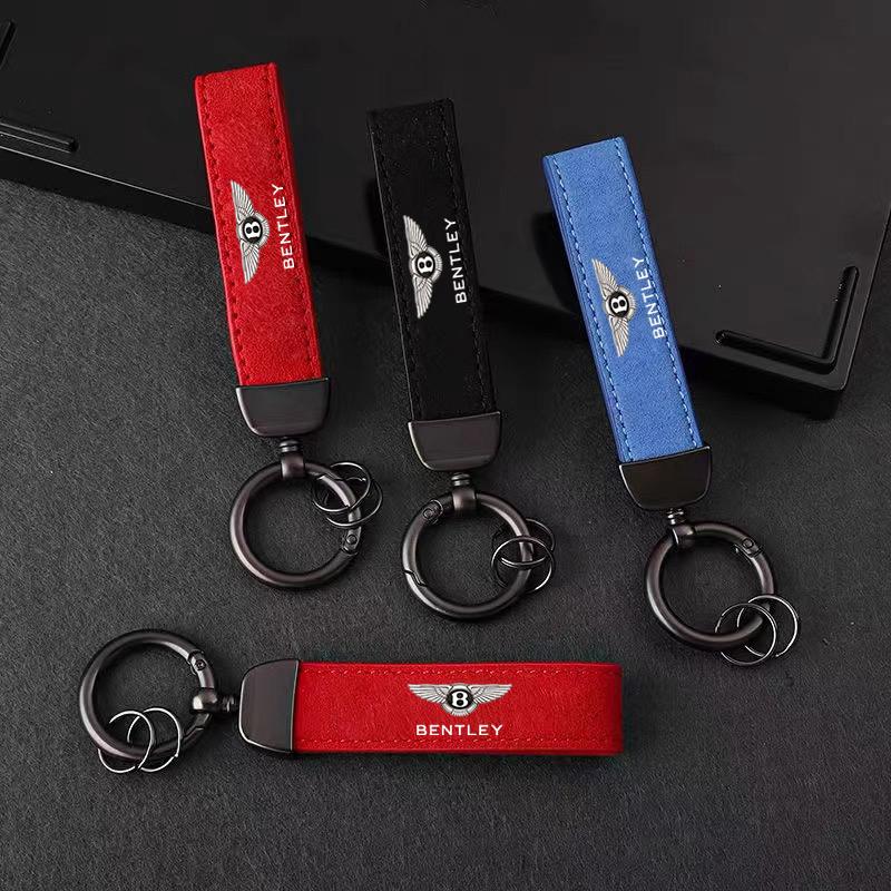 Car Styling Emblem Alloy Keyring for New Bentley Flying Spur Continental GT Bentayga Mulsanne Motorcycle Suede Leather Keychain