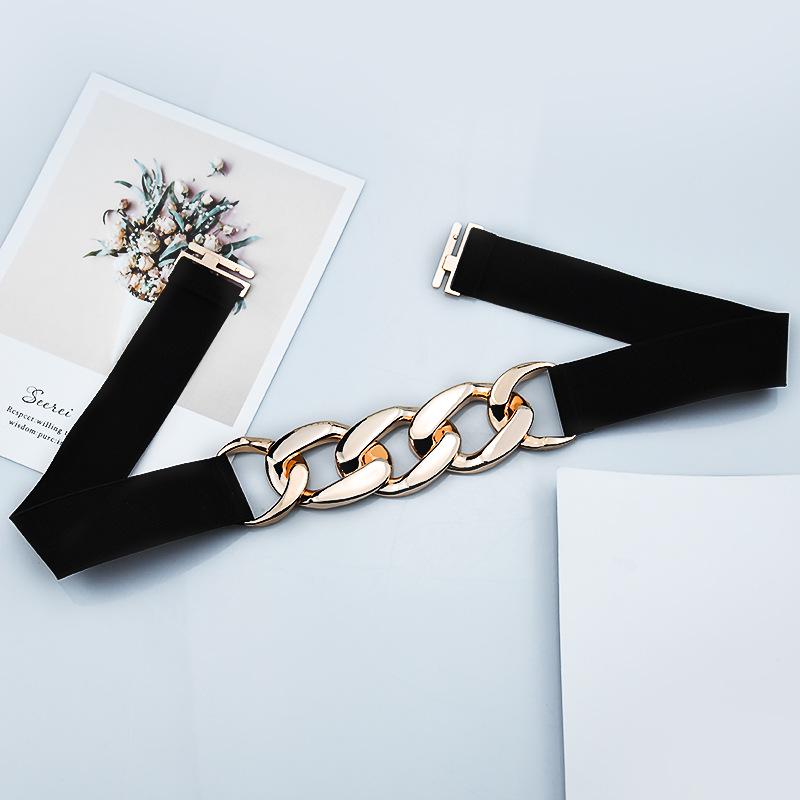 Women's Black Elastic Corset Waist Belt with Metal Chain Accessories