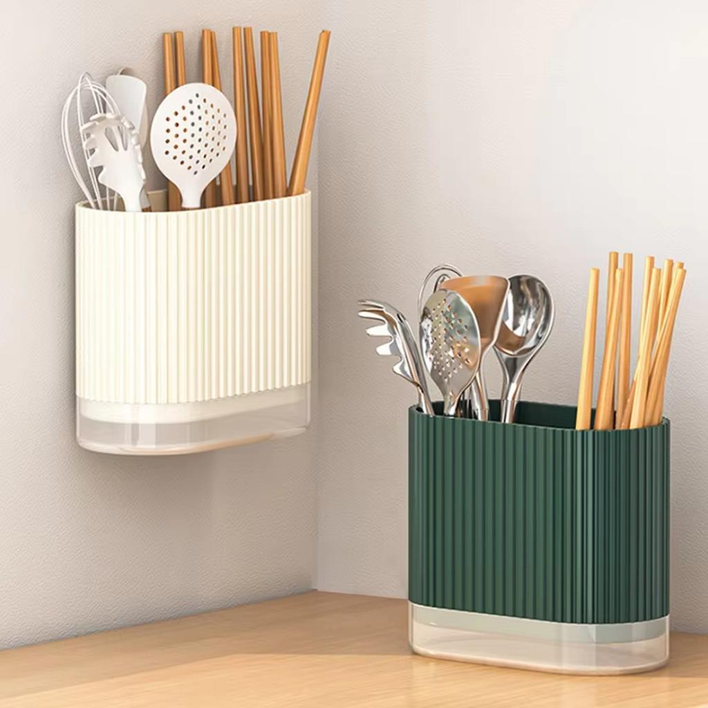Wall Mounted Kitchen Utensil Holder Chopstick Organizer Cutlery Storage Rack with Drainage Tray for Countertop or Wall Installation