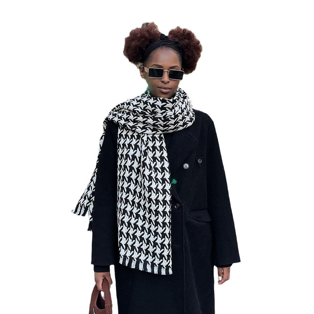 High Quality Chic Houndstooth Scarf Women Autumn Winter Warm Thick Long Muffler Female Versatile British Style Shawl Ladies