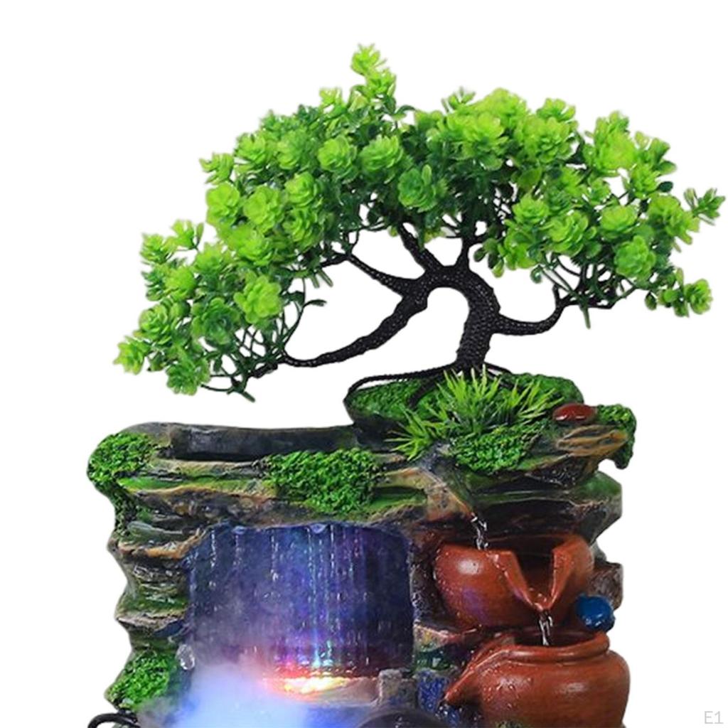 Tabletop Water Fountain Rock Waterfall Micro Landscape With Color Changing LED Lights Statue For