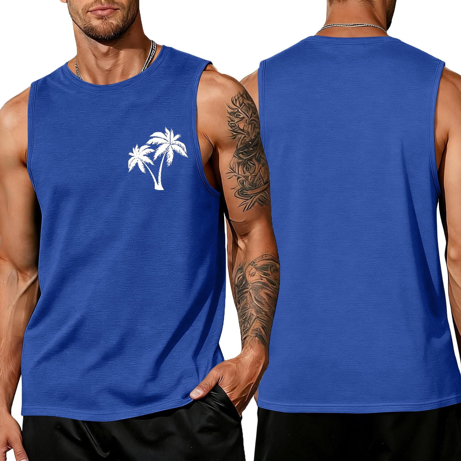 Men s loose and casual Hawaiian print sleeveless shirt M