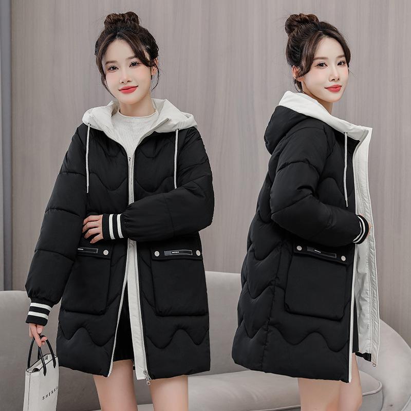 Large size cotton clothes women's winter hooded jacket loose medium and long thickened cotton clothes