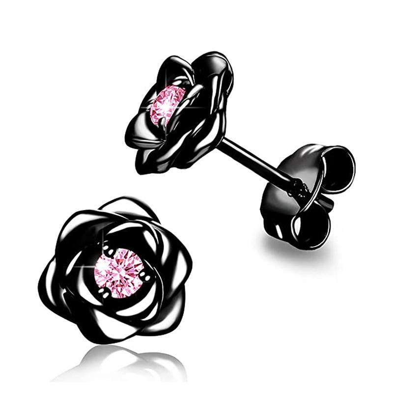 Huitan Exquisite Rose Stud Earrings for Women Luxury Sparkling Cubic Zirconia Temperament Sweet Flower Earrings Fashion