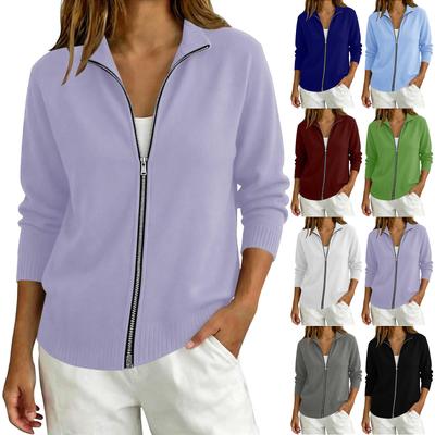 Women's Stylish Zip-Up Half Turtleneck Long Sleeve Knit Cardigan Sweater Jacket for Everyday Wear