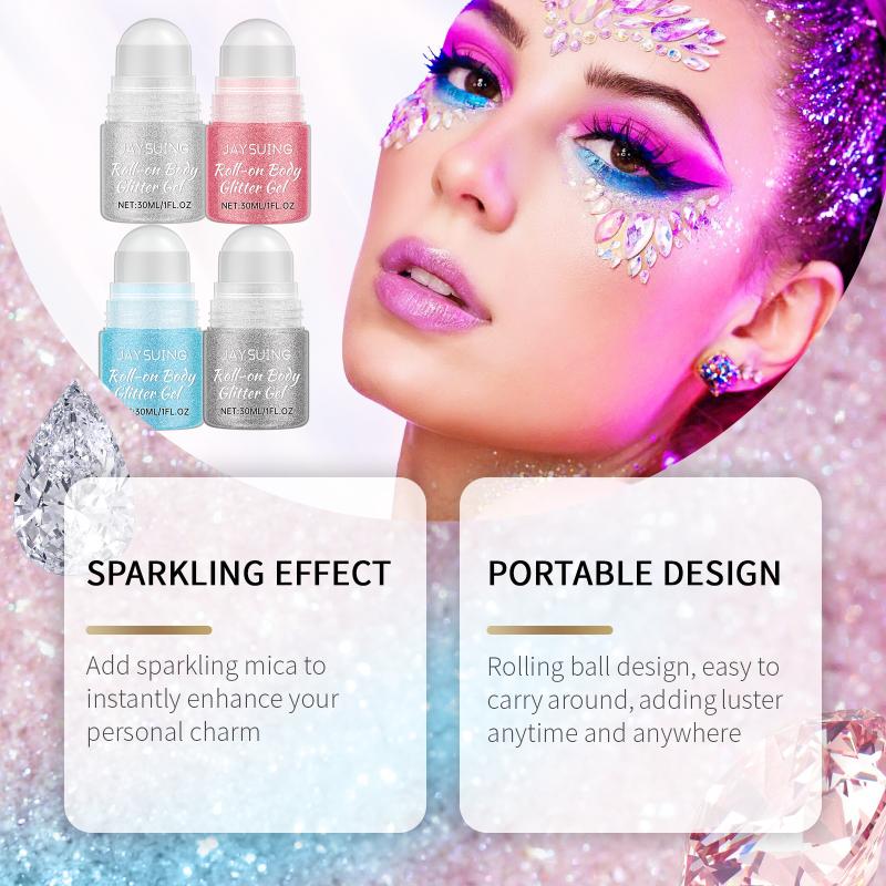 Natural 3D Glitter Roller Stick Highlighter for Face Body Shiny Makeup for Festivals and Daily Use