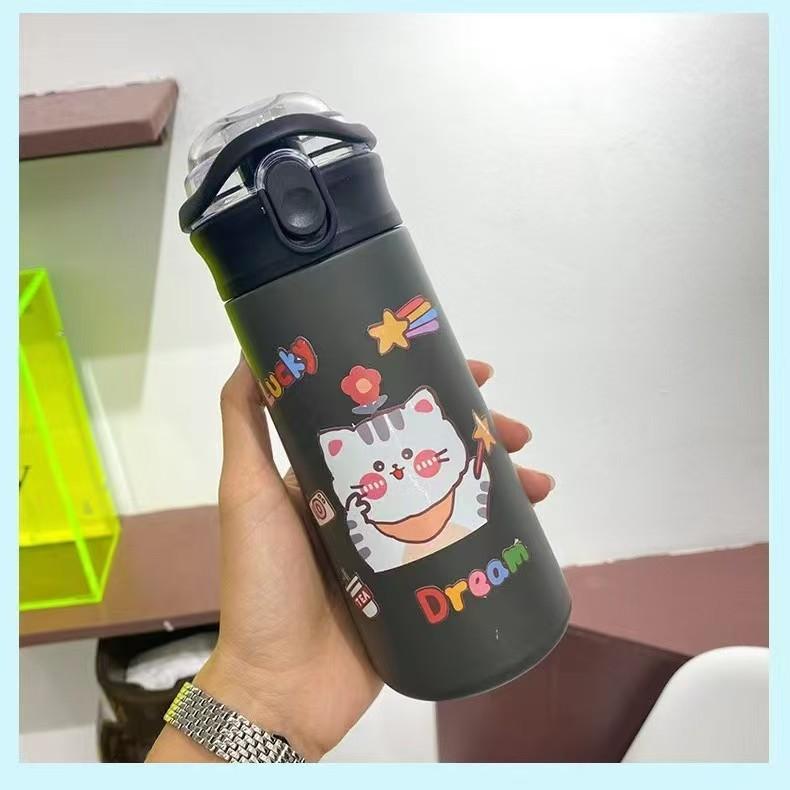 

Straw Cup Cartoon Women s Double Drink Thermos Cup Bouncing Water Cup 3D Printing Portable Pea Cup 500ml чёрный