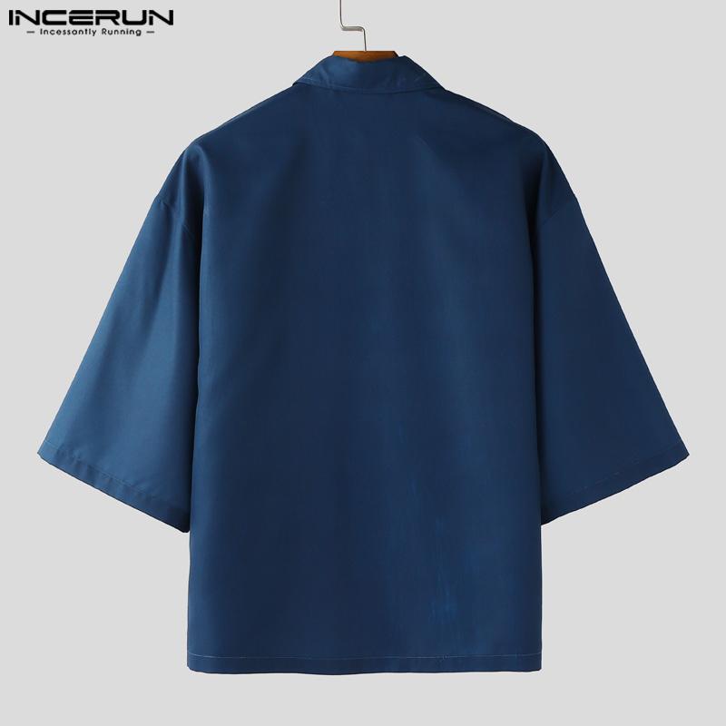 INCERUN Men Casual Loose 3/4 Sleeve Print Oversized Shirts Tops