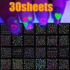 30/60Sheets 3D Glow In The Dark Neon Nail Stickers Nail Art Decorations Glittery Glossy Self-Adhesive with Butterfly Love Heart