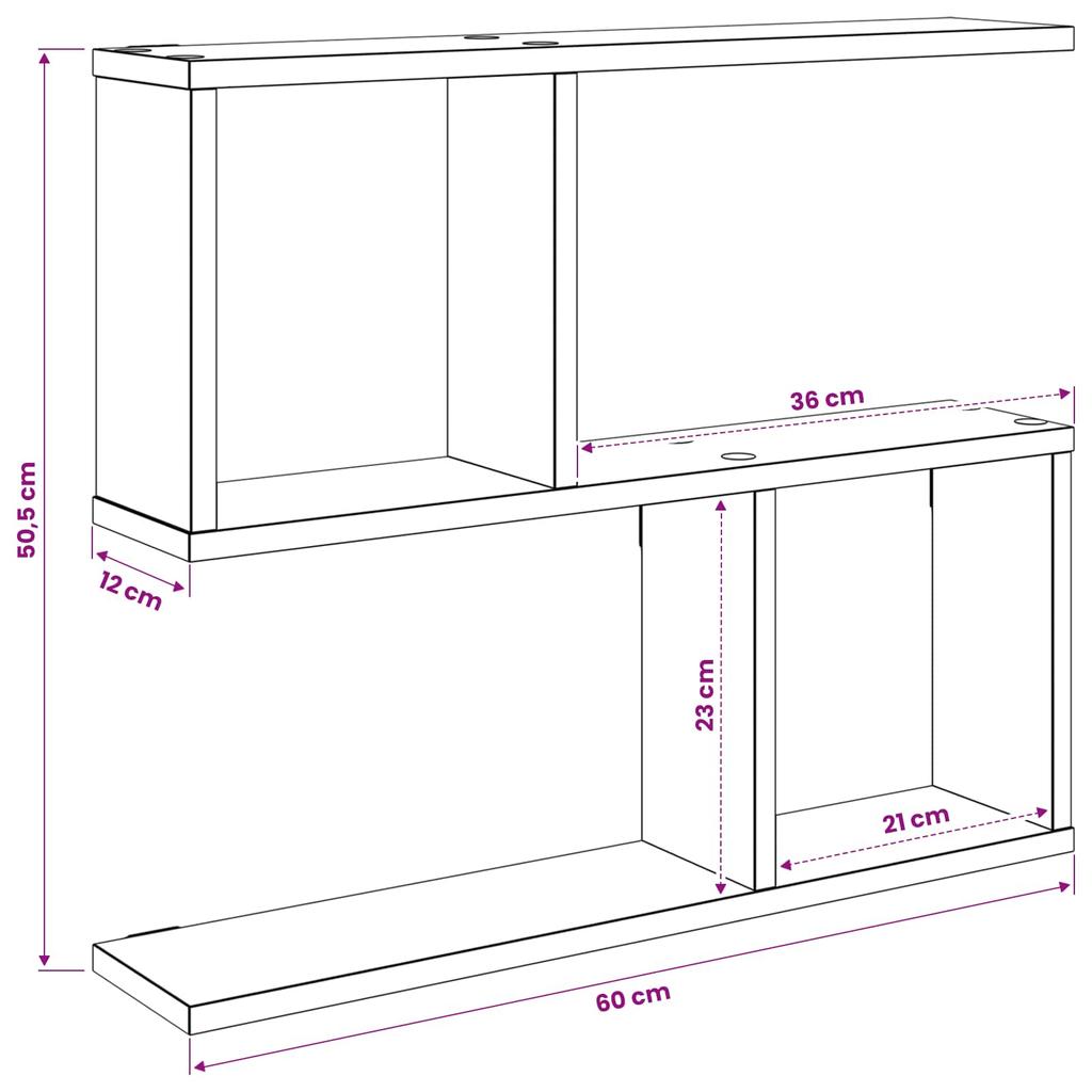 Wall Shelf Black Oak 60 x 12 x 50.5 cm Engineered Wood
