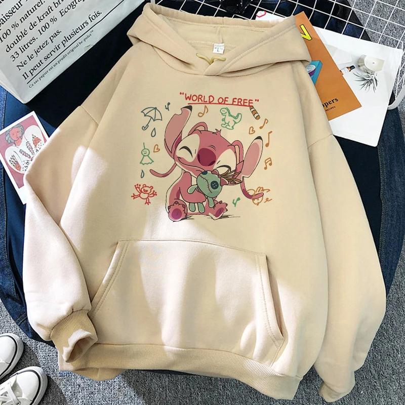 

2025 MINISO Cartoon Winter Stitch Hoodies girl Harajuku Cute Anime Sweatshirt Manga Streetwear Hoody Girl s clothes 150