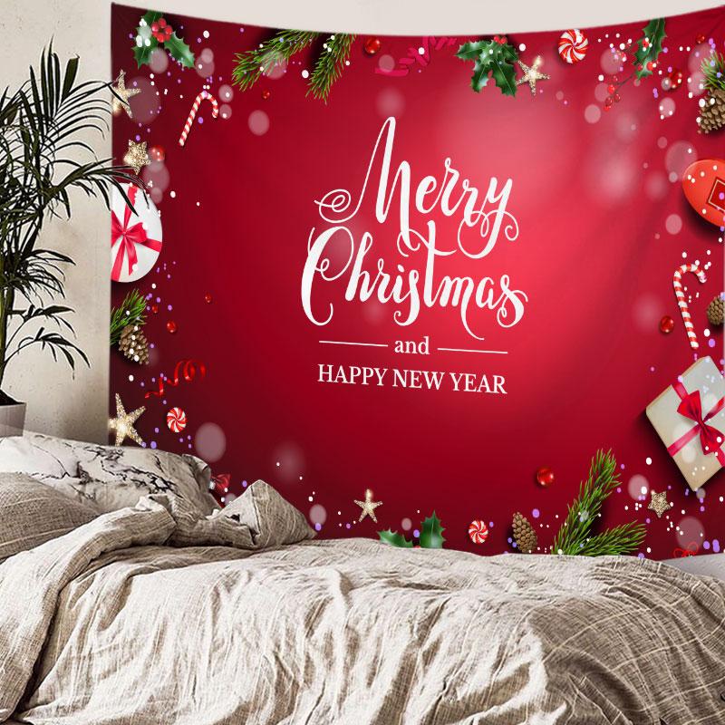 Рождественский гобелен на стену Санта-Клаус Рождественская елка Камин Лось Гобелен — фото 10