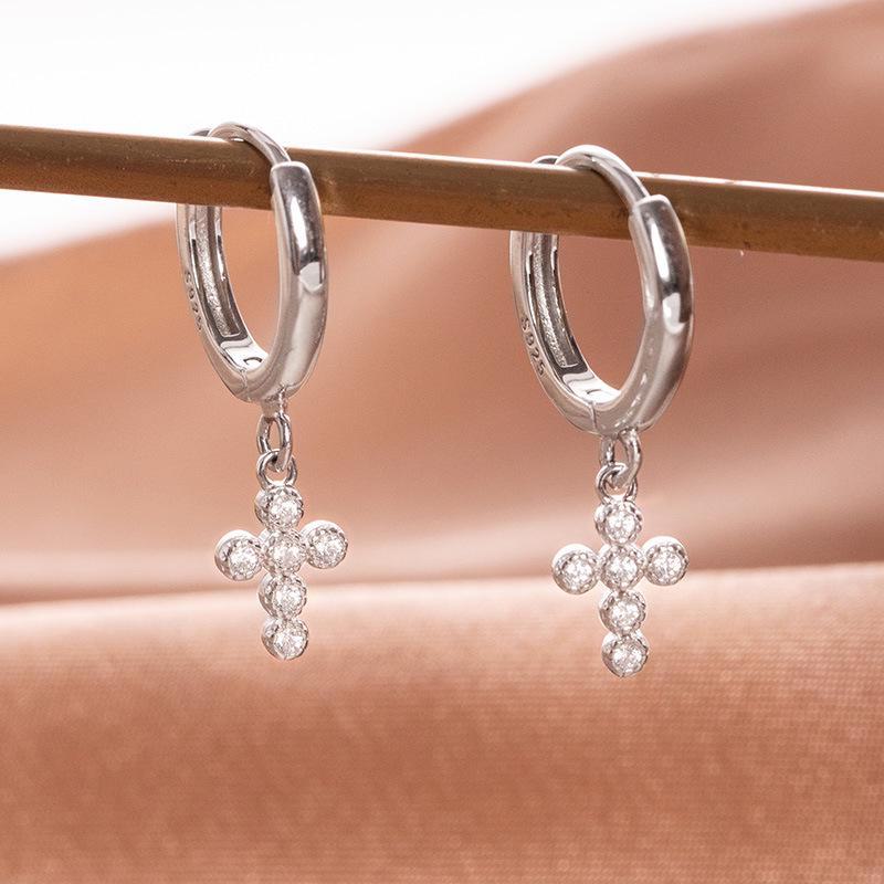 

Серьги-крестики Banyan Tree S925 из серебра с бриллиантами — модный универсальный стиль знаменитостей для женщин ES1713, 925 Silver белого золота