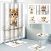 1/4 Bathing Cat Print Shower Curtains, Toilet Seat Decoration, Shower Curtain With Carpet And Toilet Lid, 70.8X70.8 Inch